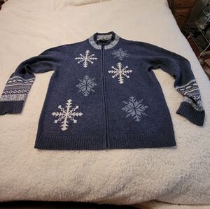 Crystal - Kobe Cozy Blue Snowflake Zip-Up Sweater